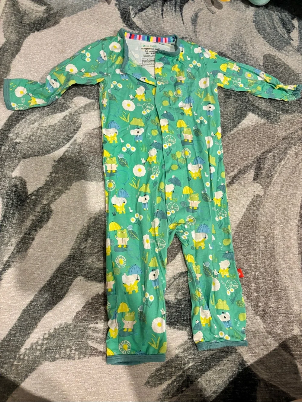 Magnetic me 6-9 month green rain footless onesie